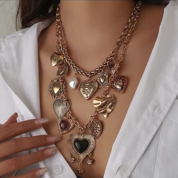 Anthropologie Jewelry - Multi-Heart Gold Necklace
